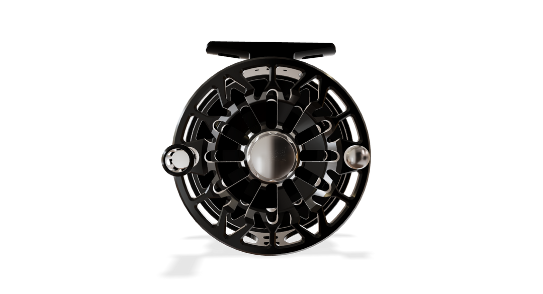 Abel SDF Fly Reel Solid - Skull and Crossbones - Skull and Crossbones Knob 5/6 WT with Aluminum Black Handle