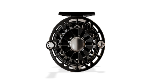 Abel SDF Fly Reel Solid - Skull and Crossbones - Skull and Crossbones Knob 5/6 WT with Aluminum Black Handle