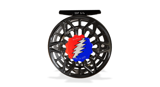 Abel SDF Fly Reel Ported - Basic Black - Grateful Dead Bolt 5/6 WT with Ebony Handle