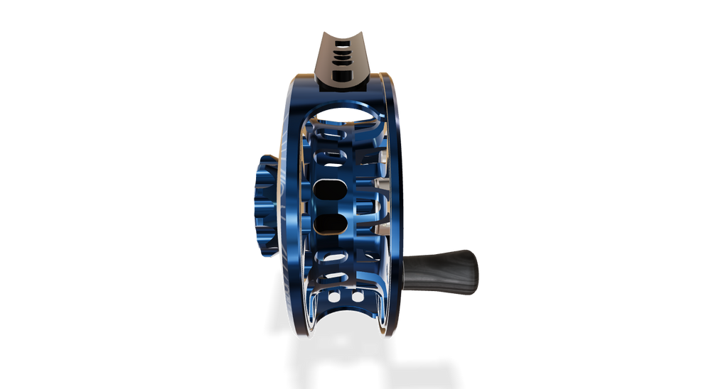 Abel SDF Fly Reel Solid Deep Blue - Deep Blue Drag Knob 5/6 WT - Underwood Ridge Risers - Ebony Handle