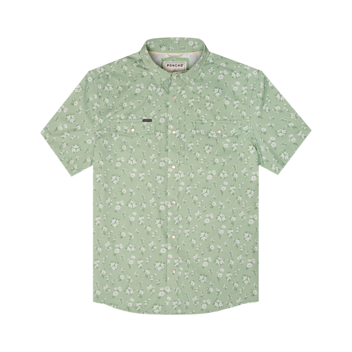 Poncho Outdoors The Bat Masterson Men's Short Sleeve Shirt - Green Daisy Floral Print