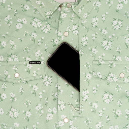 Poncho Outdoors The Bat Masterson Men's Short Sleeve Shirt - Green Daisy Floral Print
