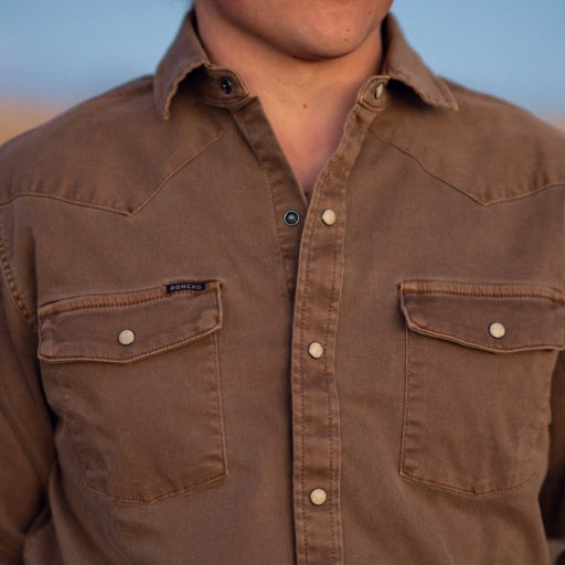Poncho Outdoors The Cotulla Men's Long Sleeve Shirt - Brown