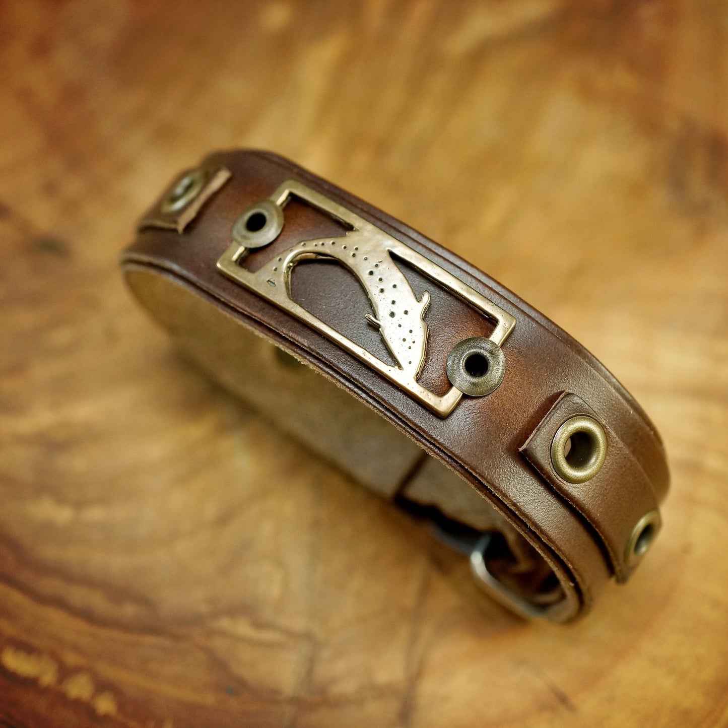 Sight Line Provisions Lost Cast Collection - Trout Bronze on Horween Brown Bracelet