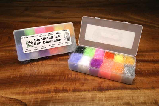 Hareline Steelhead Ice Dub Dispenser - 12 Popular Colors