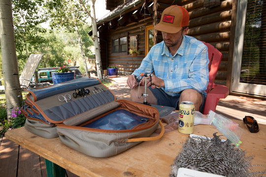 Fishpond Tailwater Fly Tying Kit set up for tying